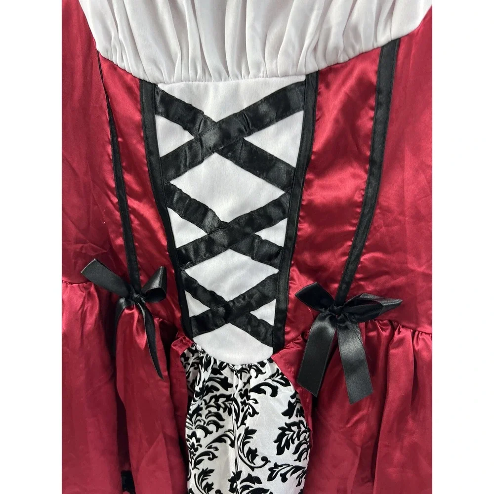 Spirit Halloween Beer Maiden Costume Adult‎ M Red Black Lace Trim Full Zip Back - Picture 4 of 9